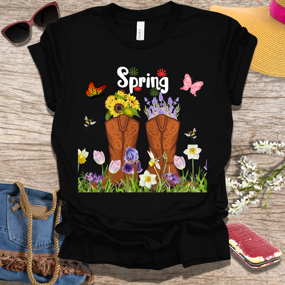 Spring Flowers And Boots T-Shirt