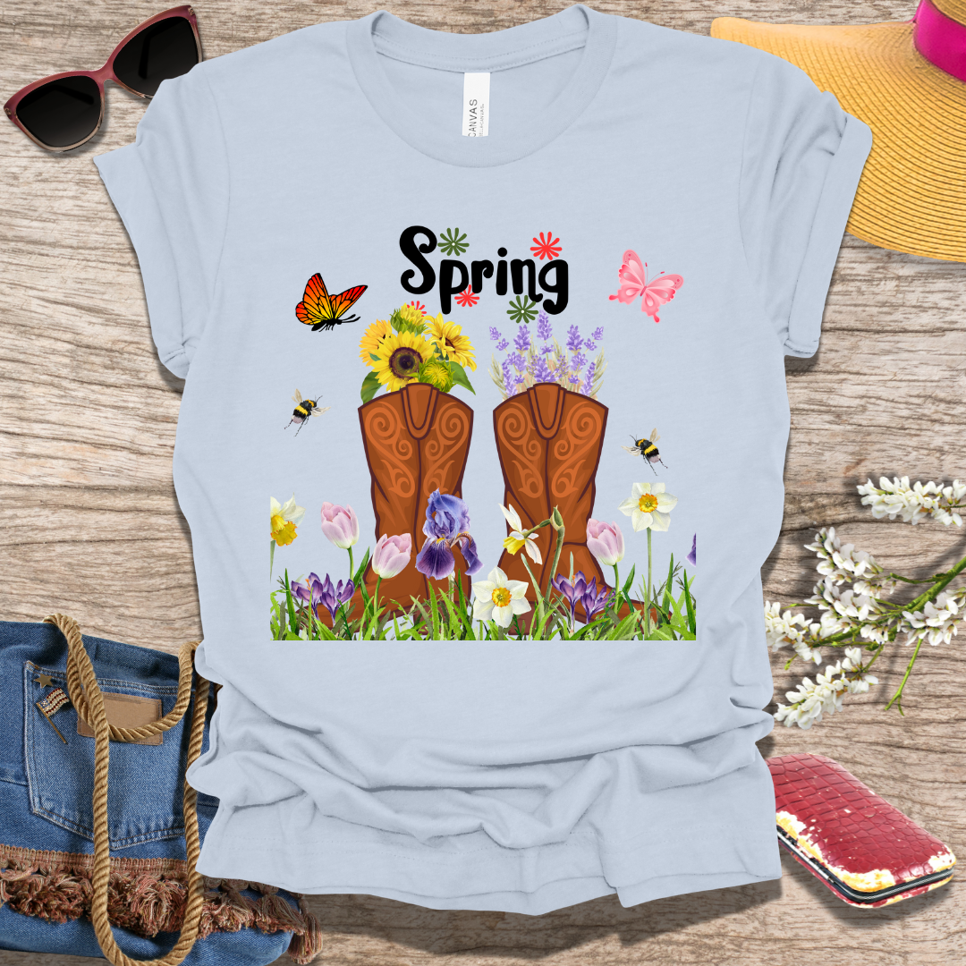 Spring Flowers And Boots T-Shirt