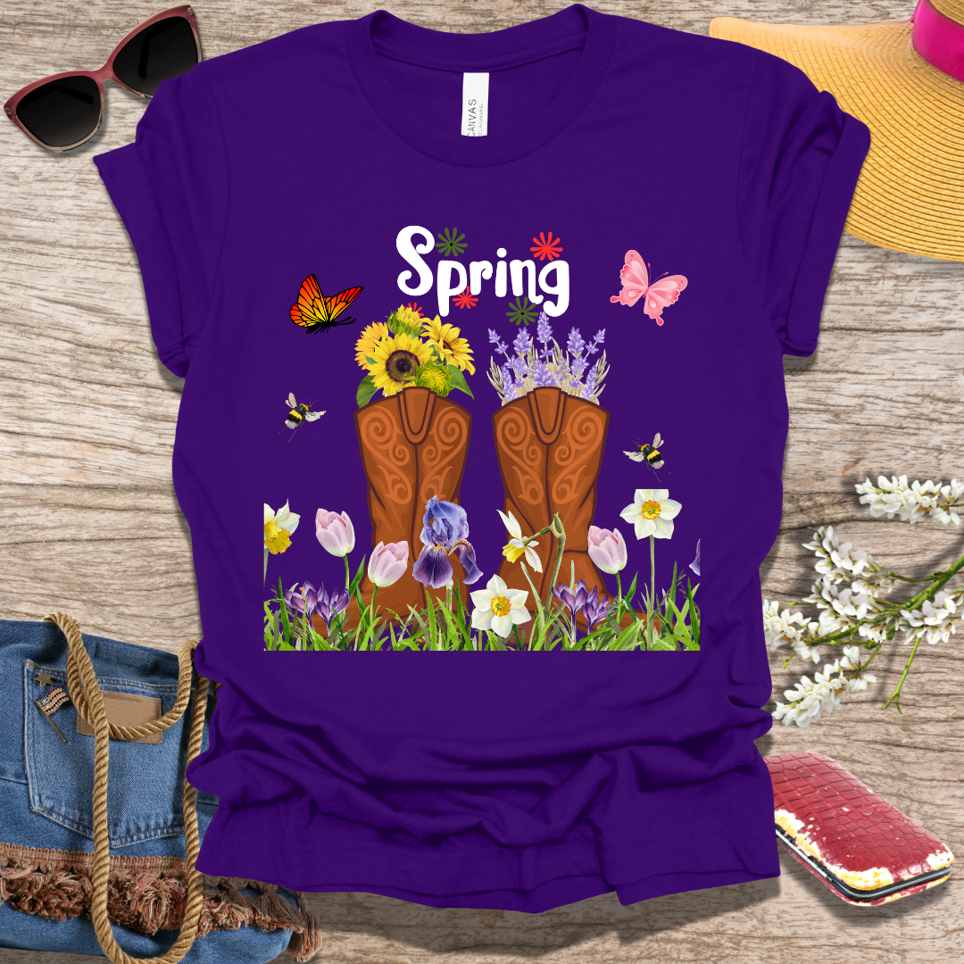 Spring Flowers And Boots T-Shirt